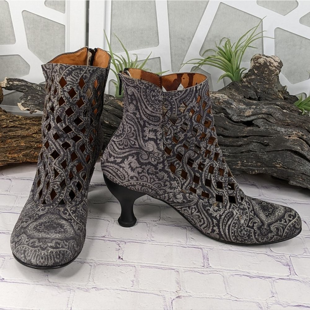 John Fluevog Bellevue DeVere Black Paisley Diamond Perforated Boot